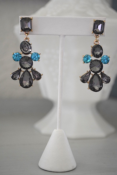 Pewter Rhinestone Earrings, Pewter and Turquoise Jewelry