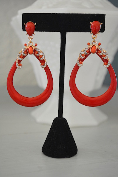 red teardrop earrings, plastic earrings, vintage style earrings