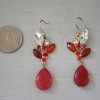 Red Drop Earrings, Red Earrings, Red and White Jewelry