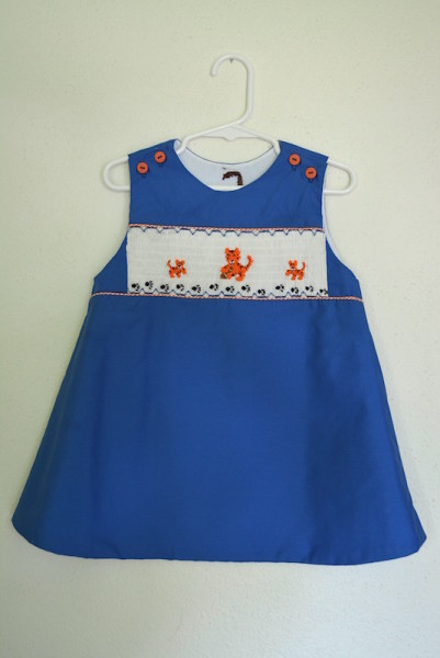 Smocked Tigers Dress, Blue and Orange, Smocked Dress, Smocking, Tigers