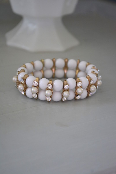 White Bracelet, White Jewelry, White Stretch Bracelet