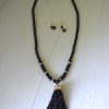 Black Tassel Necklace Set, Necklace and Earrings, Black Jewelry