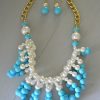 Loop Necklace Set, Blue and White Jewelry, Necklace and Earring Set