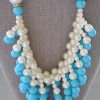 Loop Necklace Set, Blue and White Jewelry, Necklace and Earring Set