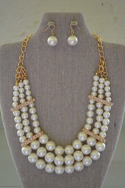 Pearl Collar Necklace Set, Necklace and Earrings, Pearl Jewelry