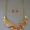 Peach Necklace Set, Necklace and Earrings, Orange Jewelry, Peach and Gold Jewelry