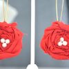 Red Flower Earrings, Flower Earrings, Red and White Jewelry, Fabric Flowers, Fabric Flower Jewelry