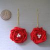 Red Flower Earrings, Flower Earrings, Red and White Jewelry, Fabric Flowers, Fabric Flower Jewelry