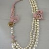 Pink Fabric Flower Necklace, Pearl Necklace, Repurposed Jewelry, Repurposed Necklace