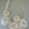 White Flower Necklace, Bride, Satin Flowers, Handmade Jewelry, Repurposed Jewelry, Bridal Jewelry, Fabric Flower Jewelry, Bib Necklace
