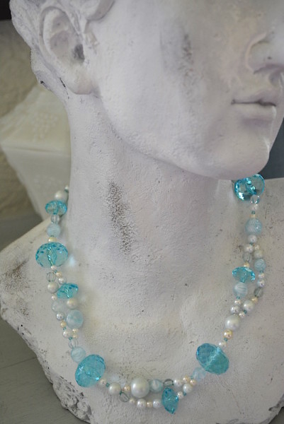 Blue Beaded Necklace, Blue Necklace, Blue Jewelry, Repurposed Jewelry