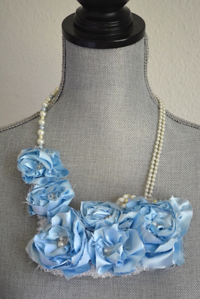 Blue Flower Necklace, Fabric Flower Jewelry, Blue Necklace, Flower Necklace