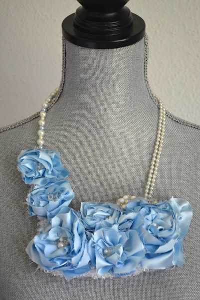 Blue Flower Necklace, Fabric Flower Jewelry, Blue Necklace, Flower Necklace