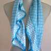 Turquoise & White Scarf, Turquoise Print Scarf, Vintage Scarf, White Print Scarf, Geometric Scarf