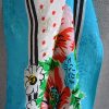 Turquoise Print Scarf, Red Flowers Scarf, Vintage Scarf, Vintage Turquoise Scarf, Flower Print Scarf, Vintage Flower Scarf