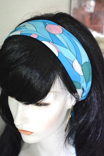 Blue Print Scarf, Blue Print Headband, Turquoise Scarf