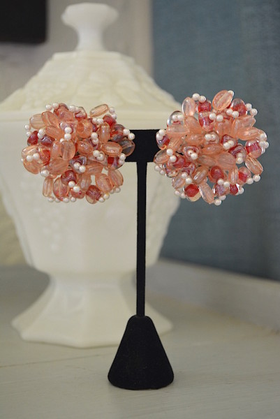 Pink Beaded Earrings, Glass Beaded Jewelry, Vintage Earrings, Beaded Earrings