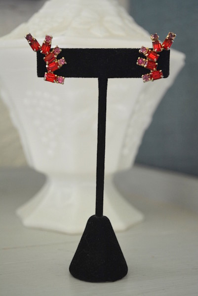 Ruby Earrings, Vintage Earrings, Vintage Jewelry, Red and Pink Earrings,