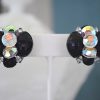 Black and Swarovski Crystal Earrings, Vintage Costume Jewelry, Black and Clear Earrings, Black and White Earrings