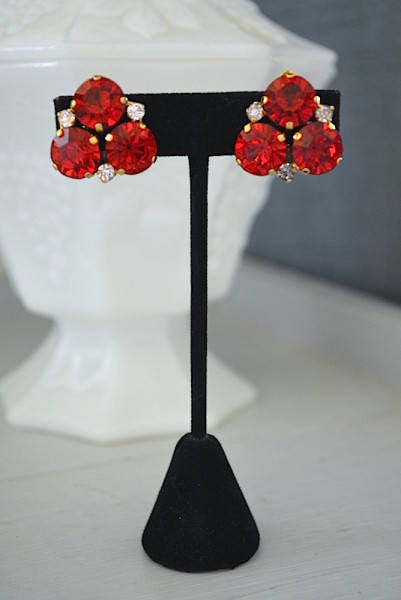 Ruby Red Earrings, Vintage Jewelry, Vintage Earrings