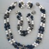 Pearl and Navy Necklace Set, Vintage Parure, Navy and Pearl Parure