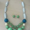 Green Beaded Necklace Set, Green and Blue Jewelry, Green Jewelry, Blue Jewelry, Necklace and Earrings, Beaded Jewelry