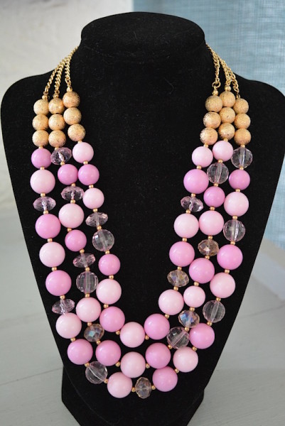 Pink Beaded Necklace, Pink Necklace, Pink Jewelry