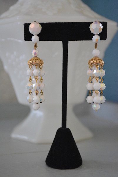 White Fringe Earrings, VIntage Earrings, Vintage Jewelry, White Earrings, White Jewelry