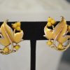 Coro Yellow Leaf Earrings, Signed Vintage Jewelry, Coro, Coro Leaf Earrings, Coro Vintage Jewelry, Yellow Earrings
