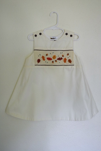 Cream Leaves Smocked Dress, Leaves Dress, Fall Smocked Clothes, Fall Dress