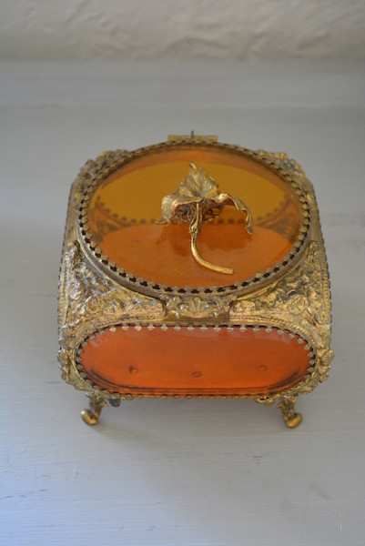 Amber Jewelry Box, Antique Jewelry Casket, Jewelry Box, Antique Jewelry Box, Vintage Jewelry Box, Gilt-Bronze Jewelry Box, Gilt-Bronze, Iris