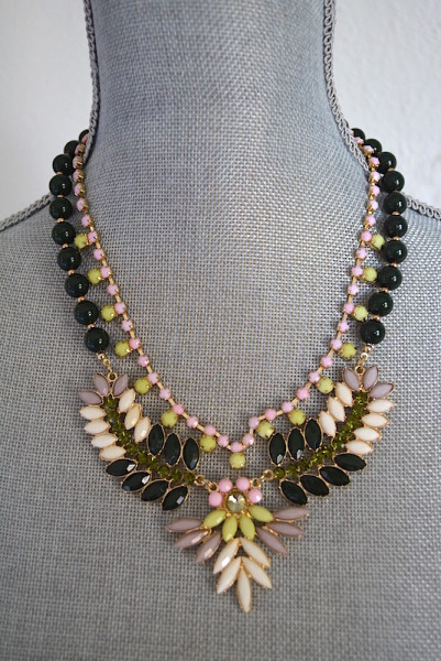 Pink and Black Necklace, Black Jewelry, Pink Necklace, Lime Necklace