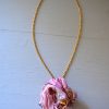 Pink Flower Necklace, Pink Flower, Vintage Material, Fabric Flower Jewelry, Pink Fabric Flower Necklace, Vintage Flower, Handmade Flower