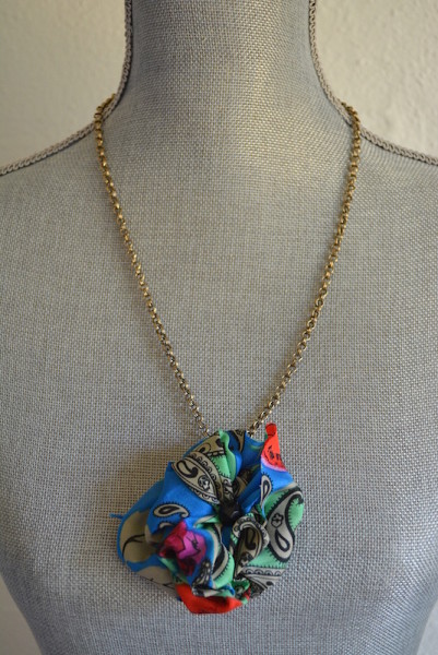 Blue Fabric Flower Necklace, Blue Flower, Vintage Material, Blue Print Flower