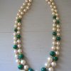 Pearls and Beads Necklace, Pearl Necklace, Cascading Necklace, Green and White Jewelry, Vintage Necklace,