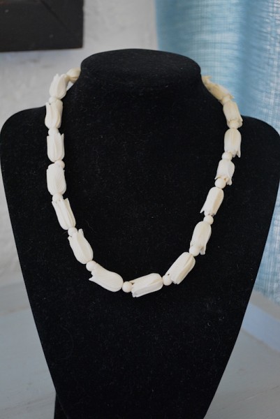 Carved Ivory Necklace, Bone Necklace, Ivory Necklace, Faux Ivory Necklace