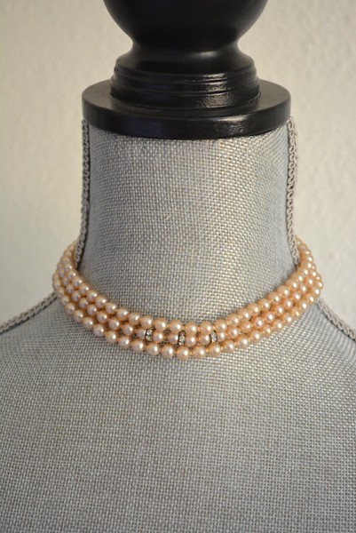 Three Stranded Pearl Necklace,Pearl Necklace, Champagne Pearls, Vintage Pearls