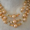Beige Beaded Necklace, Natural Necklace, Peach Necklace Set, Three Stranded Necklace, Multi Strand Necklace, Multi Layered Necklace