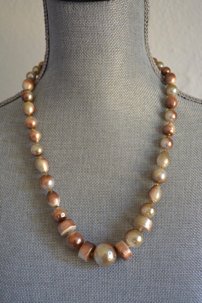 Coffee Beaded Necklace, Brown Beaded Necklace, Taupe Necklace, Mocha Necklace