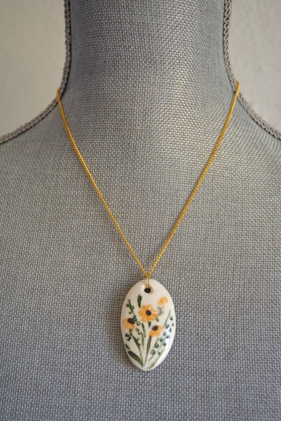 Yellow Flowers Necklace, Hand Painted Pendant, Yellow Flowers Pendant, Flowers Pendant