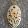 Yellow Flowers Necklace, Hand Painted Pendant, Yellow Flowers Pendant, Flowers Pendant