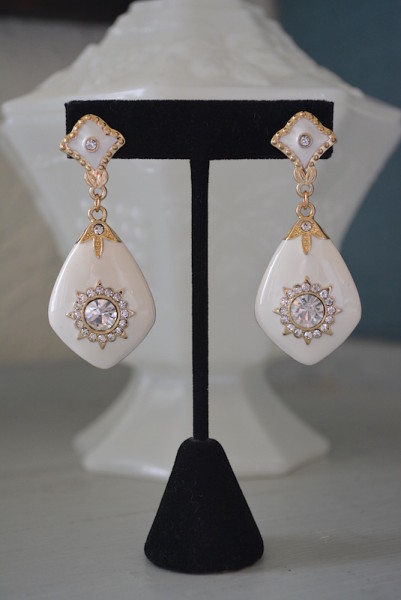 White and Gold Earrings, White Jewelry, White Earrings, Gold and White Earrings