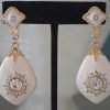 White and Gold Earrings, White Jewelry, White Earrings, Gold and White Earrings