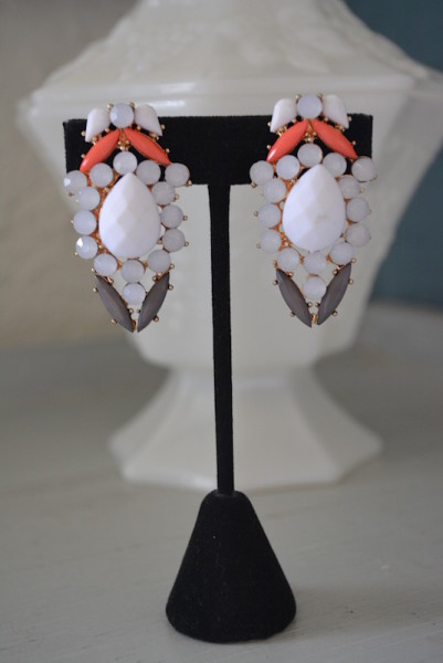 White Clip Earrings, White Earrings,White Jewelry