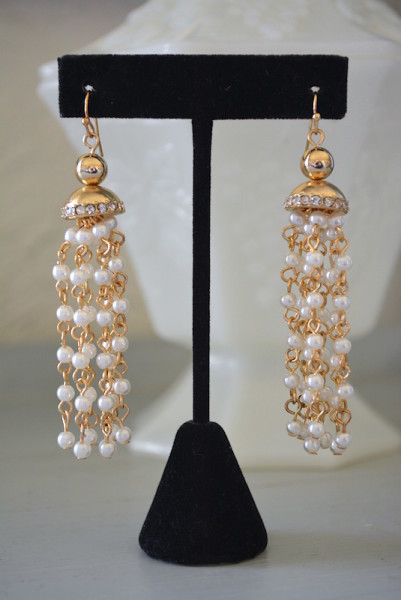 Pearl Fringe Earrings, Pearl Earrings, Pearl Chandelier Earrings,Gold and Pearl Earrings