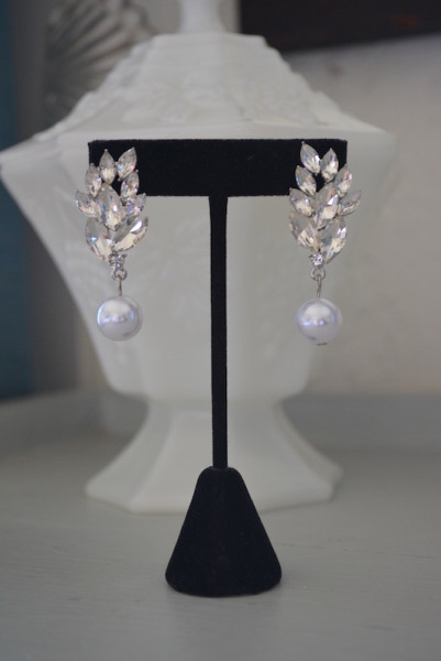 Pearl Drop Earrings, Pearl and Rhinestone Earrings,Rhinestone Earrings, Rhinestone and Pearl Earrings