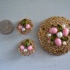 Gold and Pink Brooch Set,Sarah Coventry,Signed Sarah Coventry Jewelry,Sarah Coventry Brooch and Earrings,Sarah Coventry Brooch, Sarah Coventry Earrings, Fashion Splendor, 1970 Jewelry