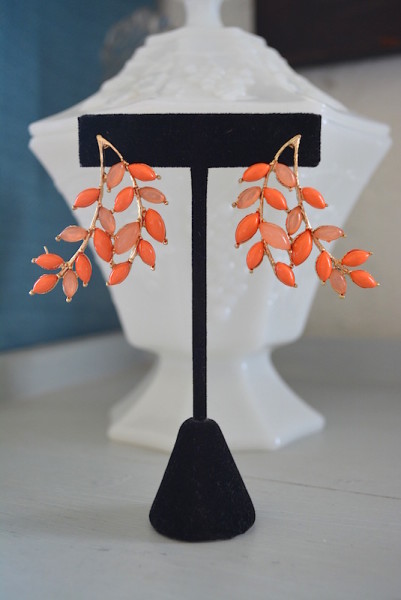 Orange Leaves Earrings, Peach Earrings, Orange Earrings, Leaf Jewelry