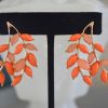 Orange Leaves Earrings, Peach Earrings, Orange Earrings, Leaf Jewelry