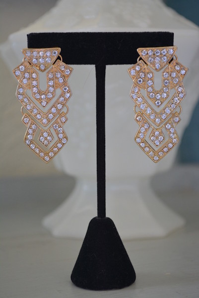 Gold Art Deco Earrings,Art Deco Earrings,Art Deco Jewelry, Gold Column Earrings